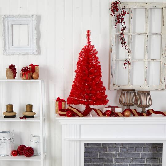 3ft. Pre-Lit Red Artificial Christmas Tree, Warm White LED Lights